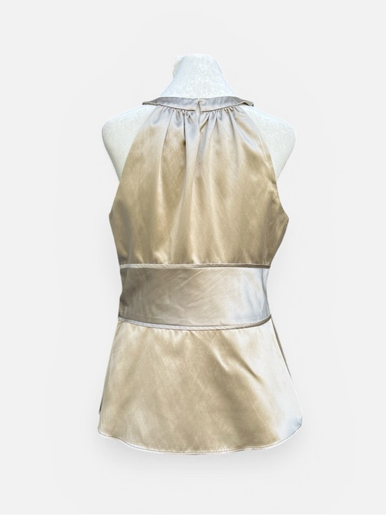 Ann Taylor Silk Cotton Peplum Halter Top w/ Self-Tie Waist in Antique Gold Sz 8 - Picture 4 of 12